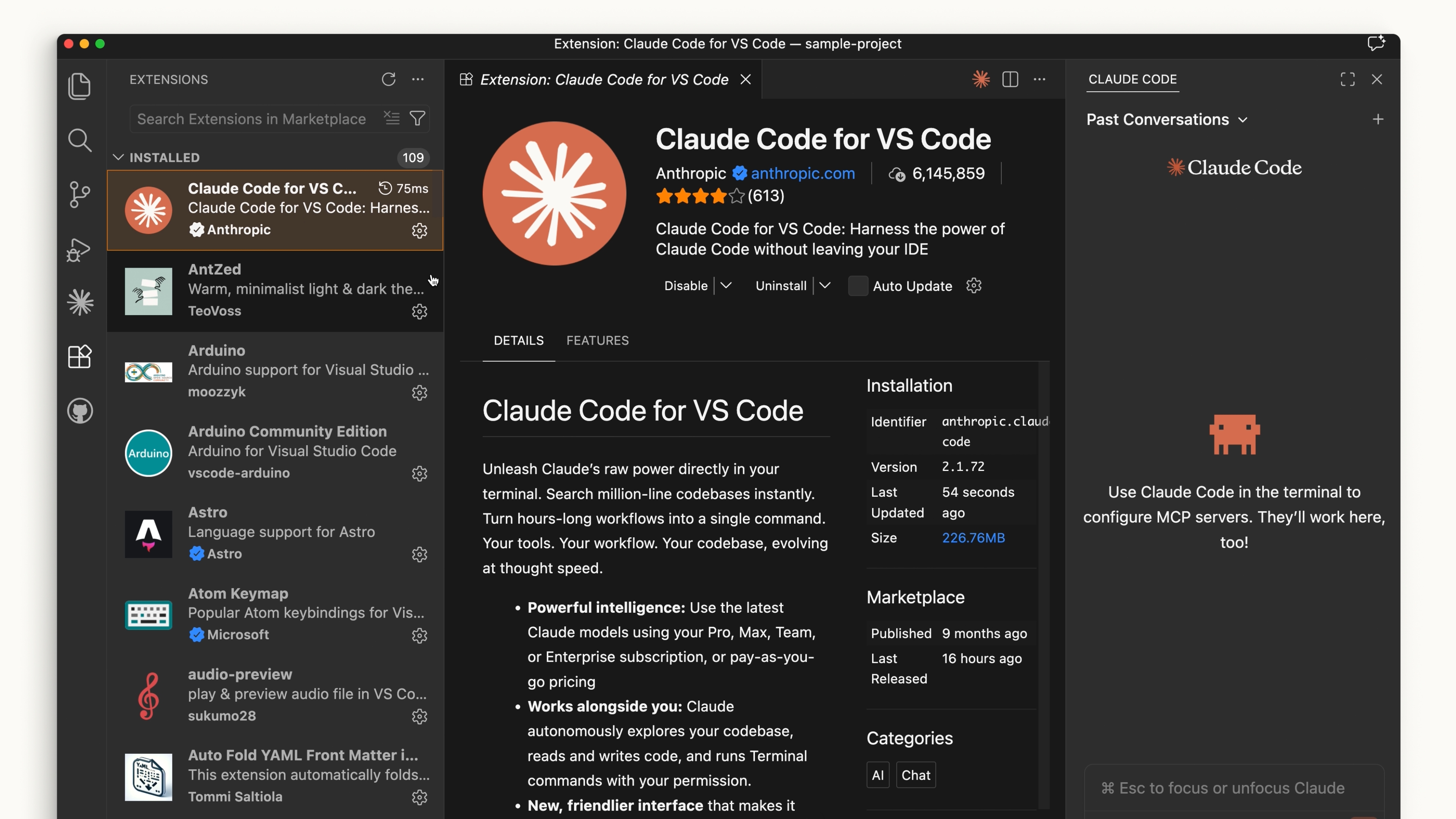 Trang extension Claude Code trên VS Code marketplace