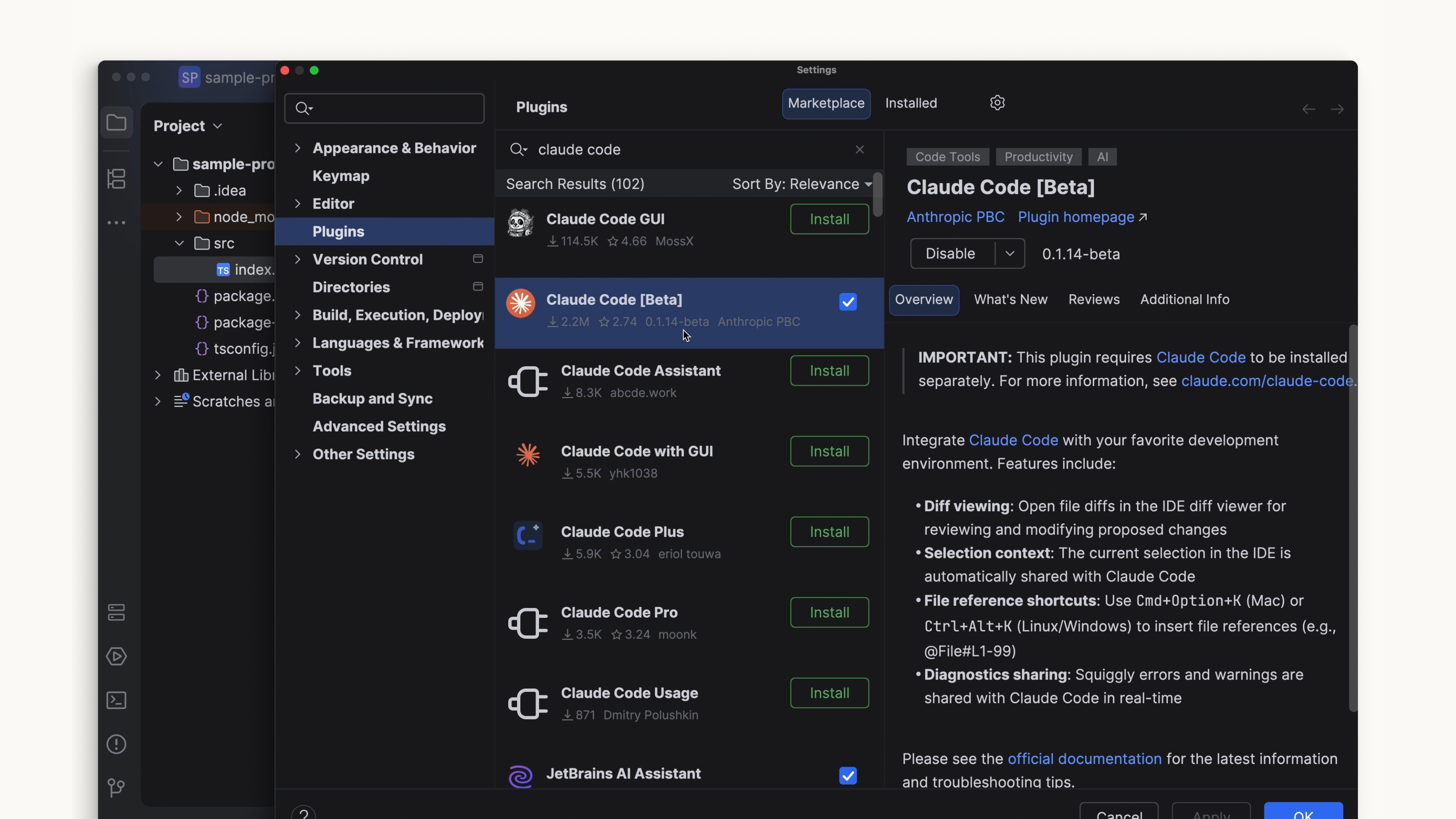 Plugin Claude Code trên JetBrains Marketplace