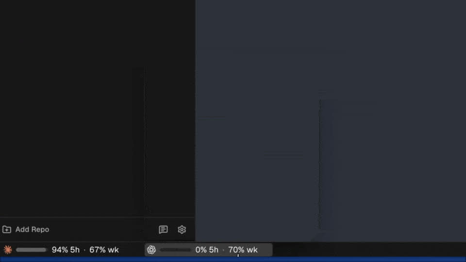 Dropdown chuyển tài khoản Codex trên status bar