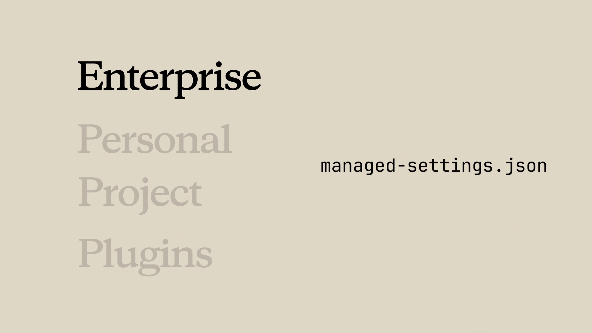 Sơ đồ thứ tự ưu tiên skill: Enterprise được làm nổi bật trên Personal, Project và Plugins, cùng file managed-settings.json